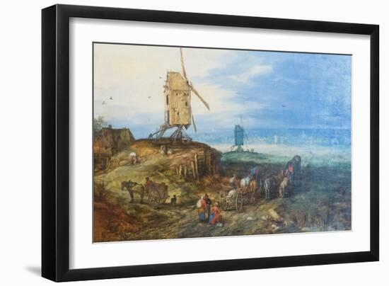 Landscape with Windmills, 1607, (Oil on Panel)-Jan the Elder Brueghel-Framed Giclee Print