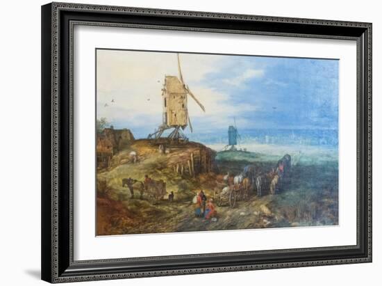 Landscape with Windmills, 1607, (Oil on Panel)-Jan the Elder Brueghel-Framed Giclee Print