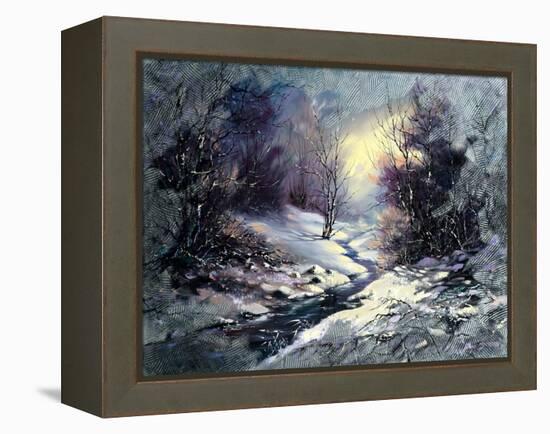 Landscape With Winter Wood Small River-balaikin2009-Framed Stretched Canvas