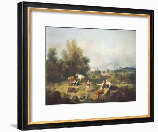 Landscape with Young Shepherdesses-Francesco Zuccarelli-Framed Giclee Print