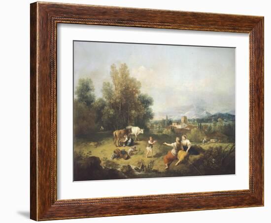 Landscape with Young Shepherdesses-Francesco Zuccarelli-Framed Giclee Print