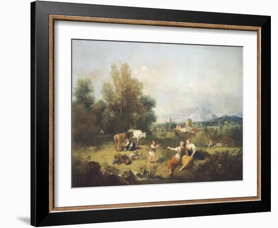 Landscape with Young Shepherdesses-Francesco Zuccarelli-Framed Giclee Print