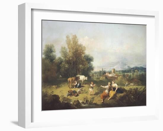 Landscape with Young Shepherdesses-Francesco Zuccarelli-Framed Giclee Print