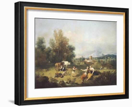 Landscape with Young Shepherdesses-Francesco Zuccarelli-Framed Giclee Print
