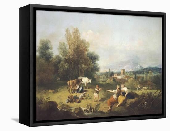 Landscape with Young Shepherdesses-Francesco Zuccarelli-Framed Premier Image Canvas