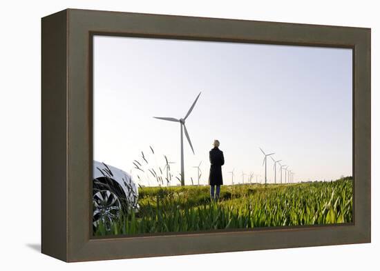 Landscape, Woman, Wind Turbines, Wind Power Station, Wind Park-Axel Schmies-Framed Premier Image Canvas