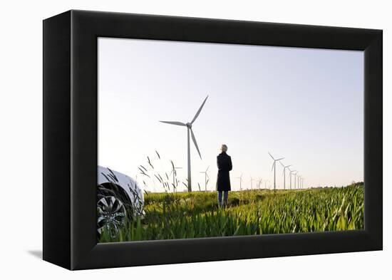 Landscape, Woman, Wind Turbines, Wind Power Station, Wind Park-Axel Schmies-Framed Premier Image Canvas