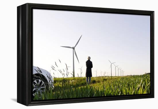 Landscape, Woman, Wind Turbines, Wind Power Station, Wind Park-Axel Schmies-Framed Premier Image Canvas