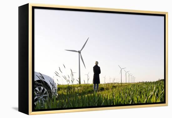 Landscape, Woman, Wind Turbines, Wind Power Station, Wind Park-Axel Schmies-Framed Premier Image Canvas