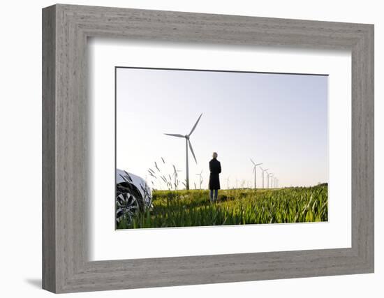 Landscape, Woman, Wind Turbines, Wind Power Station, Wind Park-Axel Schmies-Framed Photographic Print