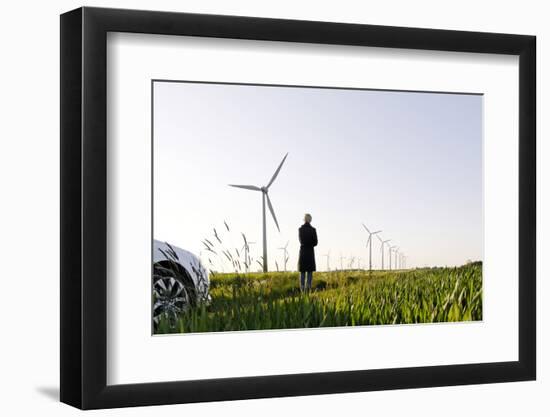 Landscape, Woman, Wind Turbines, Wind Power Station, Wind Park-Axel Schmies-Framed Photographic Print