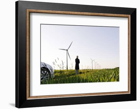 Landscape, Woman, Wind Turbines, Wind Power Station, Wind Park-Axel Schmies-Framed Photographic Print