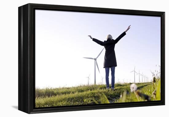 Landscape, Woman, Wind Turbines, Wind Power Station, Wind Park-Axel Schmies-Framed Premier Image Canvas