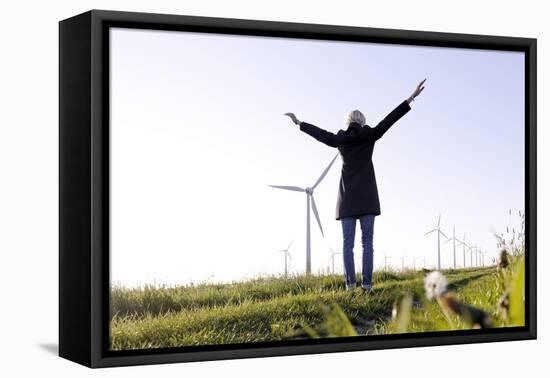 Landscape, Woman, Wind Turbines, Wind Power Station, Wind Park-Axel Schmies-Framed Premier Image Canvas