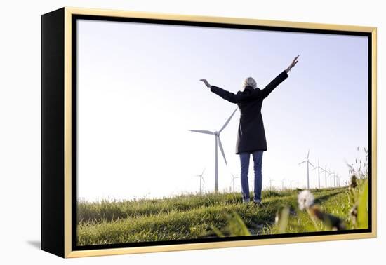 Landscape, Woman, Wind Turbines, Wind Power Station, Wind Park-Axel Schmies-Framed Premier Image Canvas