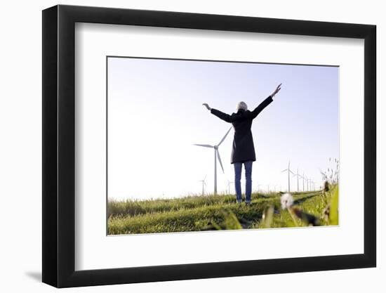 Landscape, Woman, Wind Turbines, Wind Power Station, Wind Park-Axel Schmies-Framed Photographic Print