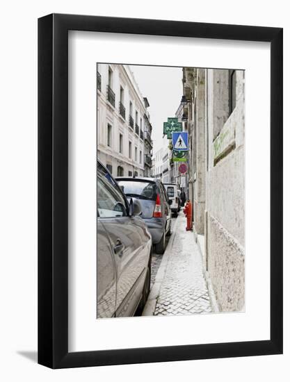 Lane, Cars, Narrow Footpath, Lisbon, Portugal-Axel Schmies-Framed Photographic Print