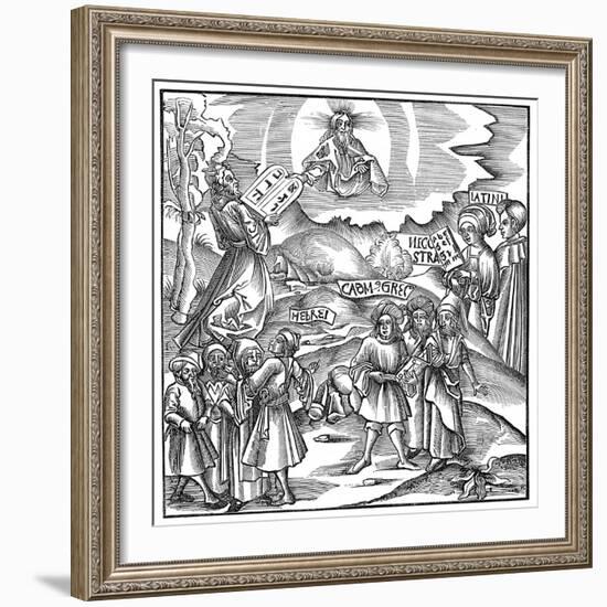 Languages: Moses Receiving from God the Tablets of the Law in Hebrew, 1512-null-Framed Giclee Print