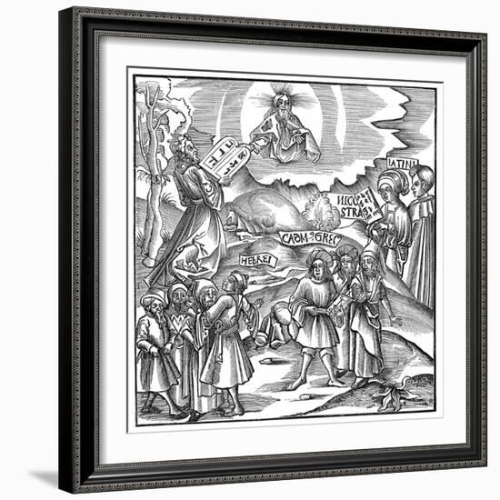 Languages: Moses Receiving from God the Tablets of the Law in Hebrew, 1512-null-Framed Giclee Print