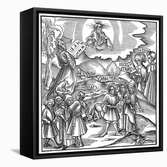 Languages: Moses Receiving from God the Tablets of the Law in Hebrew, 1512-null-Framed Premier Image Canvas