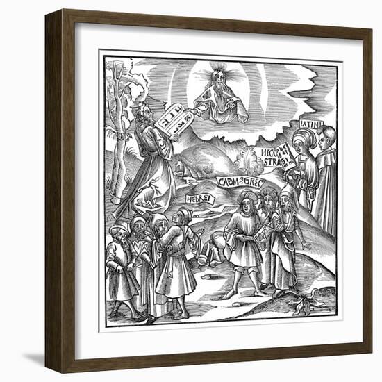 Languages: Moses Receiving from God the Tablets of the Law in Hebrew, 1512-null-Framed Giclee Print