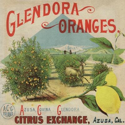 Glendora Oranges Brand - Azusa, California - Citrus Crate Label