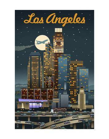 Art print POSTER CANVAS Los Angeles Skyline at Dusk