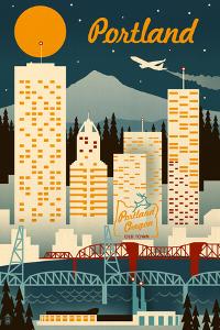 Portland, Oregon - Retro Skyline by Lantern Press