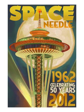 Seattle Washington Space Needle Vintage Airline Travel Advertisement Poster