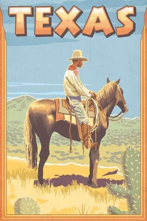 Texas - Cowboy on Horseback Art Print - Lantern Press | Art.com