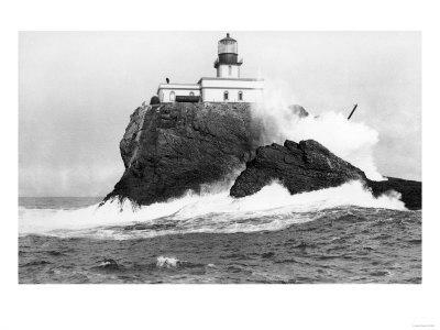 Oregon Lighthouse Coastal Icon 24x36 Giclee Gallery Print, Wall Decor Travel Poster Blue Tillamook