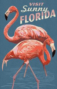 Visit Sunny Florida - Flamingo by Lantern Press