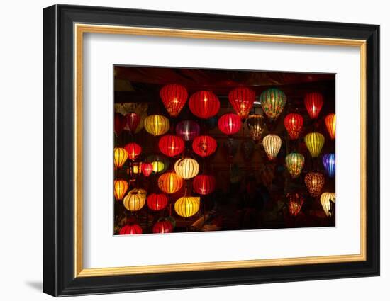 Lantern shop at night, Hoi An, Vietnam-David Wall-Framed Photographic Print