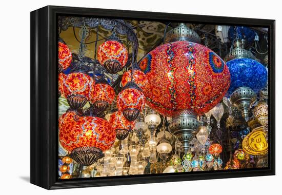 Lanterns Hanging in a Shop Inside the Grand Bazaar, Istanbul, Turkey-Stefano Politi Markovina-Framed Premier Image Canvas