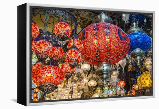 Lanterns Hanging in a Shop Inside the Grand Bazaar, Istanbul, Turkey-Stefano Politi Markovina-Framed Premier Image Canvas