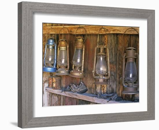 Lanterns Inside Boone's General Store, Abandoned Mining Town of Bodie, Bodie State Historic Park-Dennis Flaherty-Framed Photographic Print