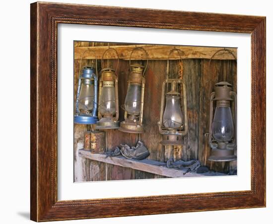 Lanterns Inside Boone's General Store, Abandoned Mining Town of Bodie, Bodie State Historic Park-Dennis Flaherty-Framed Photographic Print