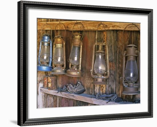 Lanterns Inside Boone's General Store, Abandoned Mining Town of Bodie, Bodie State Historic Park-Dennis Flaherty-Framed Photographic Print