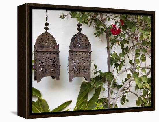 Lanterns on Wall, Betancuria, Fuerteventura, Canary Islands, Spain-Jon Arnold-Framed Premier Image Canvas