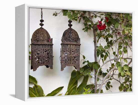 Lanterns on Wall, Betancuria, Fuerteventura, Canary Islands, Spain-Jon Arnold-Framed Premier Image Canvas