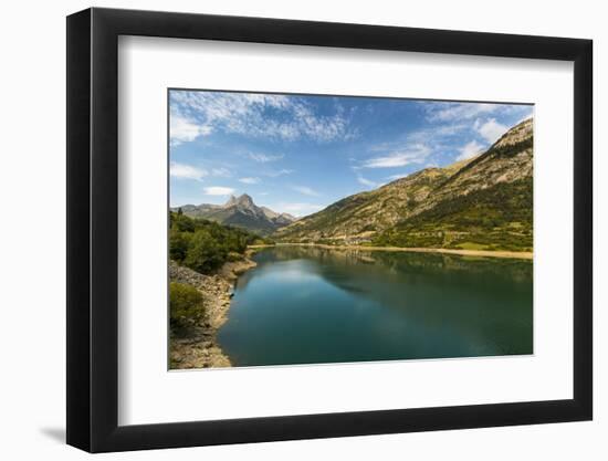 Lanuza lake and village and Pena Foratata peak in the scenic upper Tena Valley, Sallent de Gallego,-Robert Francis-Framed Photographic Print