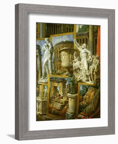 Laocoon, the Borghese Vase and Silenius Carrying the Infant Dionysos-Giovanni Paolo Pannini-Framed Giclee Print