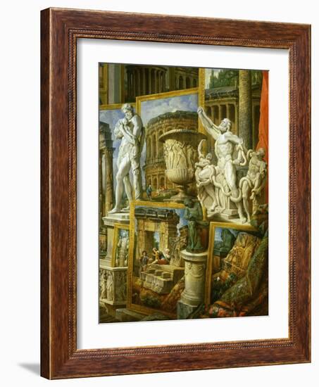 Laocoon, the Borghese Vase and Silenius Carrying the Infant Dionysos-Giovanni Paolo Pannini-Framed Giclee Print