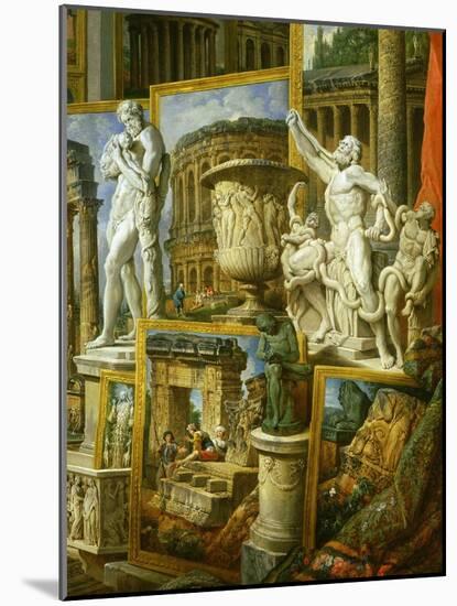 Laocoon, the Borghese Vase and Silenius Carrying the Infant Dionysos-Giovanni Paolo Pannini-Mounted Giclee Print