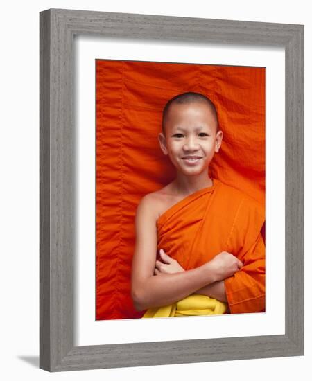 Laos, Luang Prabang, Wat Sensoukarahm, Portrait of Monk-Steve Vidler-Framed Photographic Print