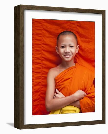 Laos, Luang Prabang, Wat Sensoukarahm, Portrait of Monk-Steve Vidler-Framed Photographic Print