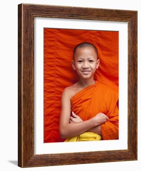 Laos, Luang Prabang, Wat Sensoukarahm, Portrait of Monk-Steve Vidler-Framed Photographic Print