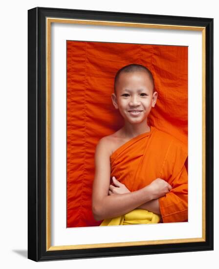 Laos, Luang Prabang, Wat Sensoukarahm, Portrait of Monk-Steve Vidler-Framed Photographic Print