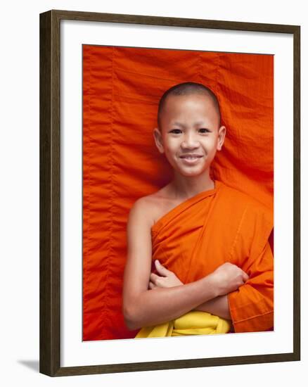 Laos, Luang Prabang, Wat Sensoukarahm, Portrait of Monk-Steve Vidler-Framed Photographic Print