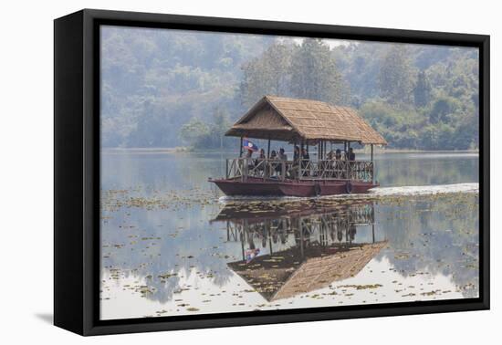 Laos, Sainyabuli. Elephant Conservation Center water shuttle on Nam Tien Reservoir.-Walter Bibikow-Framed Premier Image Canvas